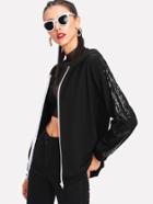 Shein Sequin Panel Jersey Hoodie Jacket