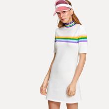 Shein Mock Neck Contrast Striped Dress