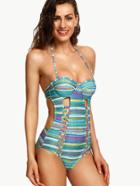 Shein Multicolor Striped Ladder Cutout Bustier One Piece Swimwear