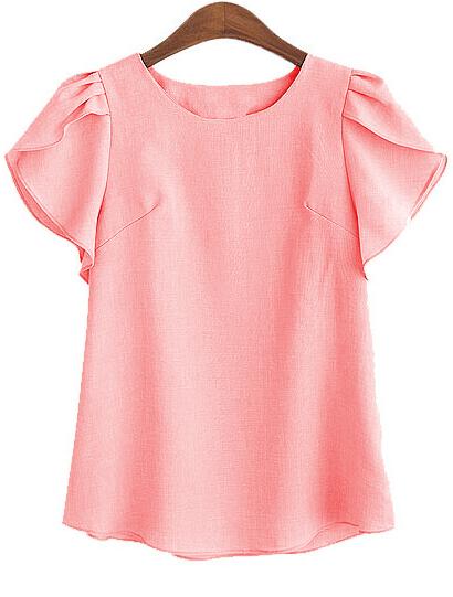 Shein Pink Ruffle Sleeve Cute Shirt