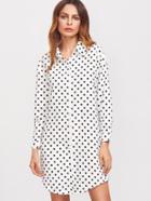 Shein White Polka Dot Curved Hem Shirt Dress