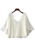 Shein Beige Deep V Neck Cloak Backless Chiffon Blouse