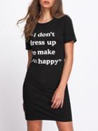 Shein Black Letter Print T-shirt Dress