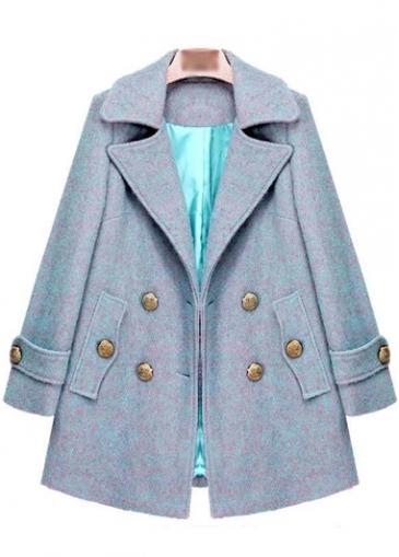 Rosewe Trendy Long Sleeve Turndown Collar Woolen Coat Blue