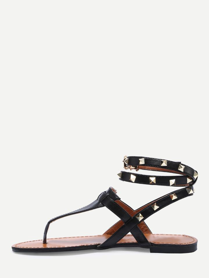 Shein Black Studded Flat Thong Sandals