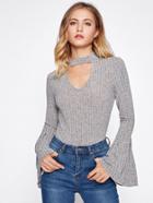Shein Choker Neck Bell Sleeve Heather Knit Top