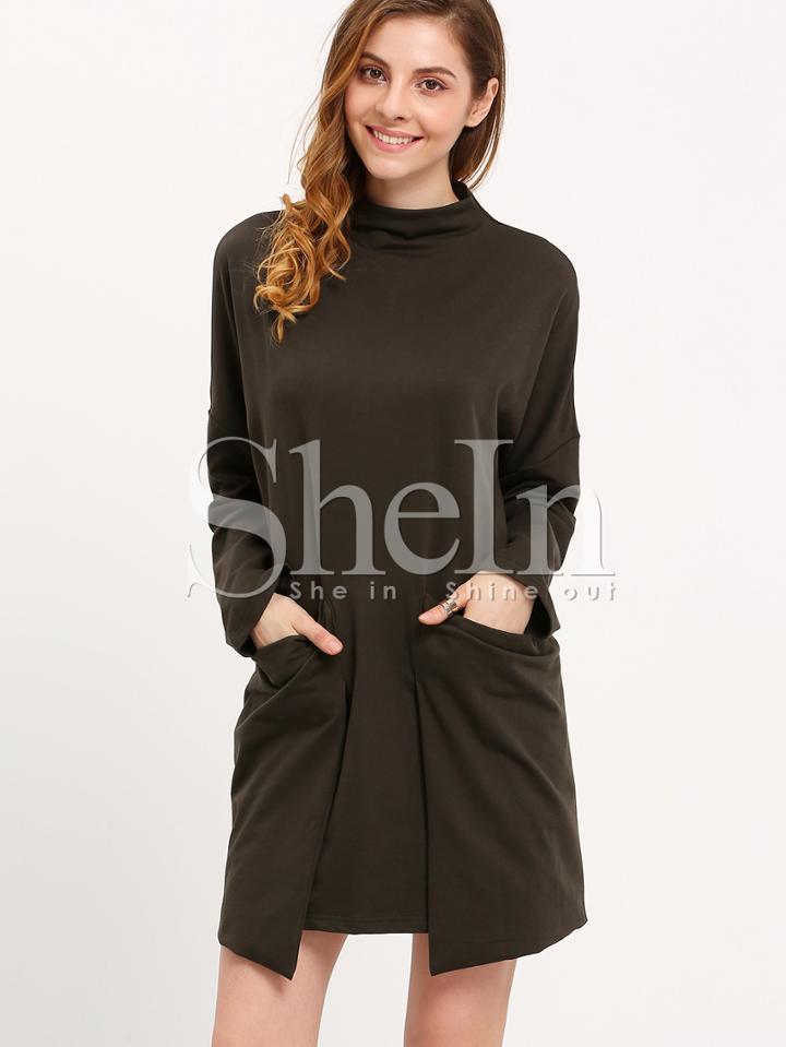 Shein Cowl Neckline Asymmetrical Hem Pockets Dress
