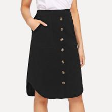 Shein Single Breasted Curved Hem Skirt
