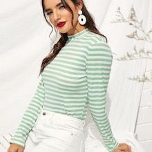Shein Striped Stand Collar T-shirt