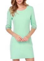 Rosewe Hot Sale Green Half Sleeve Round Neck Mini Dress