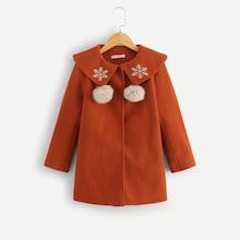 Shein Girls Pom Pom And Embroidered Detail Coat