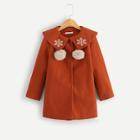 Shein Girls Pom Pom And Embroidered Detail Coat