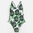 Shein Plus Ladder Cutout Palm Print Swimsuit