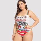 Shein Plus Letter And Lip Print Jumpsuit