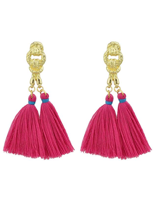 Shein Hotpink Colorful Handmade Tassel Boho Earrings For Women