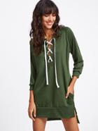 Shein Grommet Lace Up Slit Side Raglan Sweatshirt Dress