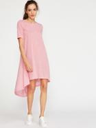 Shein Pink Button Front High Low Slub Tee Dress