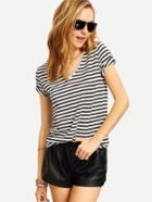 Shein Grey White Striped Short Sleeve T-shirt