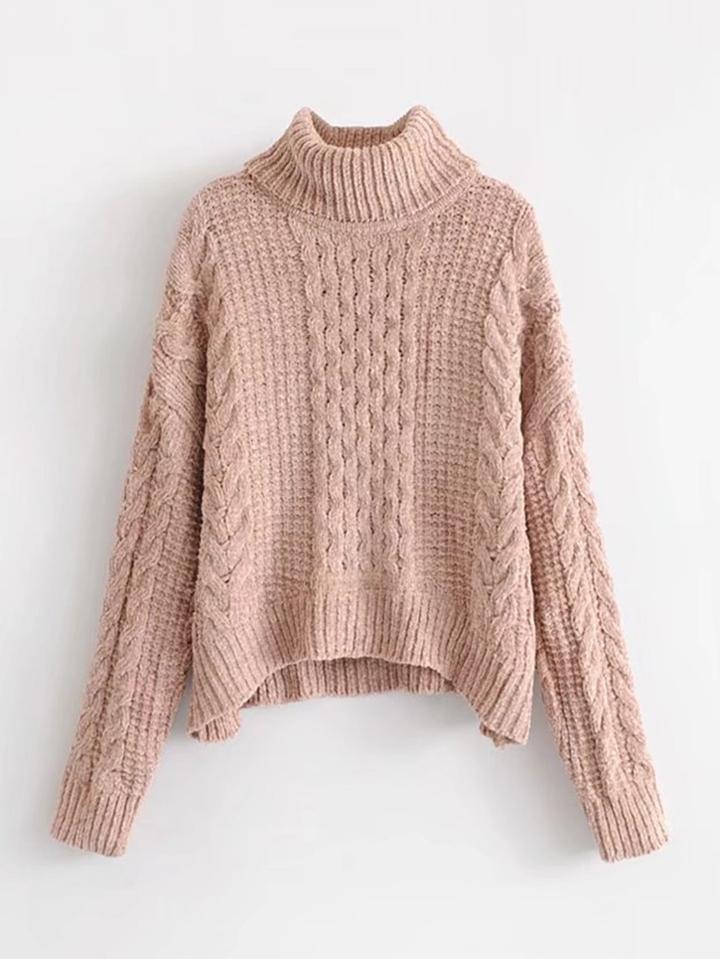 Shein Cable Knit Turtleneck Chenille Sweater