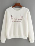 Shein White Crew Neck Ear Letters Embroidered Sweatshirt