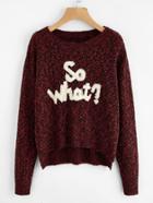 Shein Marled Knit Stepped Hem Graphic Jumper