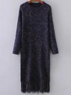 Shein Drop Shoulder Fringe Hem Space Dye Knit Dress