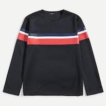 Shein Men Striped-panel Pullover