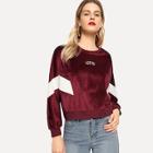 Shein Letter Embroidered Velvet Sweatshirt