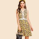Shein Contrast Trim V Cut Neck Leopard Print Dress