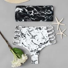 Shein Marble Print Ladder Cut-out Bikini Set