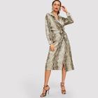 Shein Snake Print Wrap Belted Dress