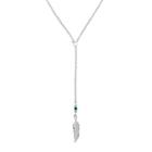 Shein Silver Turquoise Beaded Feather Pendant Necklace