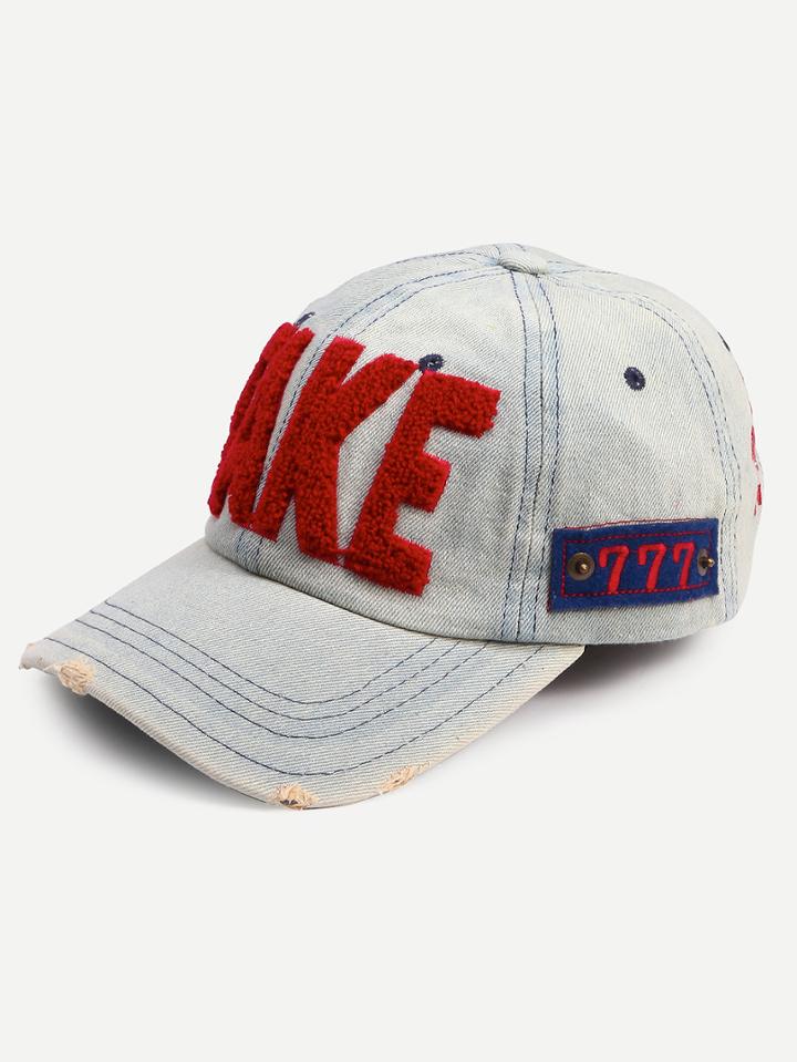 Shein Letters Ripped Brim Denim Baseball Hat