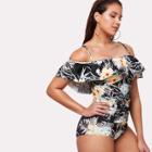Shein Plus Flower Print Flounce Swimsuit