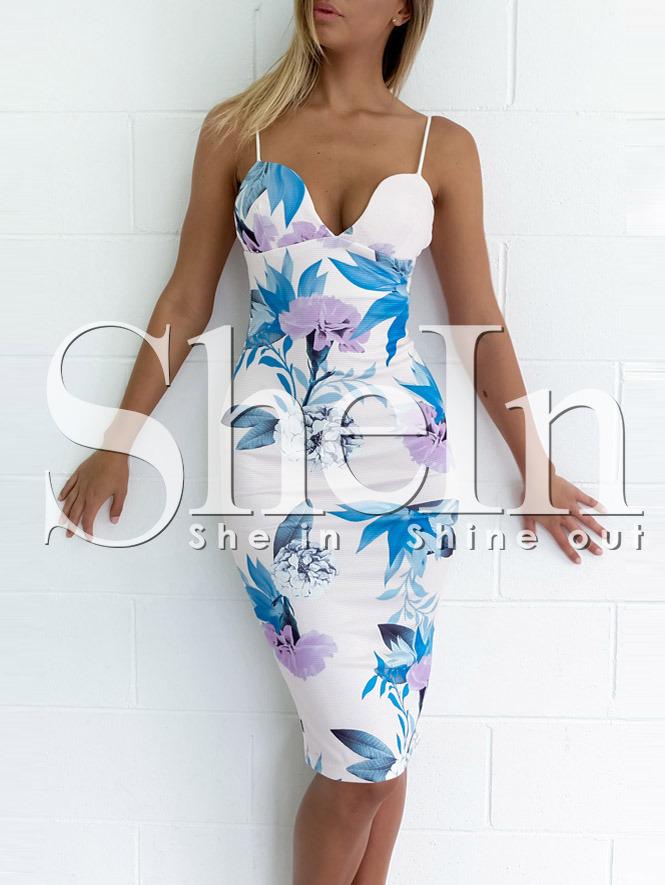 Shein Multicolor Floral Print Spaghetti Strap Dress