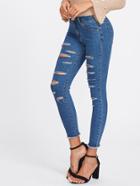 Shein Laddering Slit Raw Cut Hem Jeans