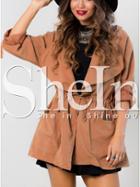 Shein Orange Hooded Lapel Drawstring Coat