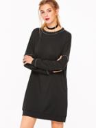 Shein Black Drop Shoulder Sweatshirt Dress With Zip Detail