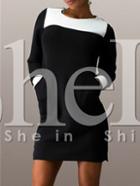 Shein Black White Color Block Contrast Cuffs Pockets Dress