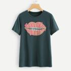Shein Letter And Mouth Print Tee