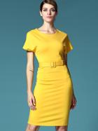 Shein Yellow Round Neck Short Sleeve Drawstring Bodycon Dress