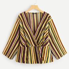 Shein Plus Surplice Neck Vertical Stripe Blouse