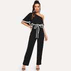 Shein Contrast Binding Flounce One Shoulder Jumpsuit