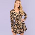 Shein Deep V-neck Twist Leopard Print Dress