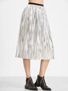 Shein Metallic Silver Contrast Waist Pleated Skirt