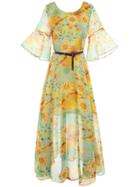 Shein Bell Sleeve Backless Flowers Print Dress