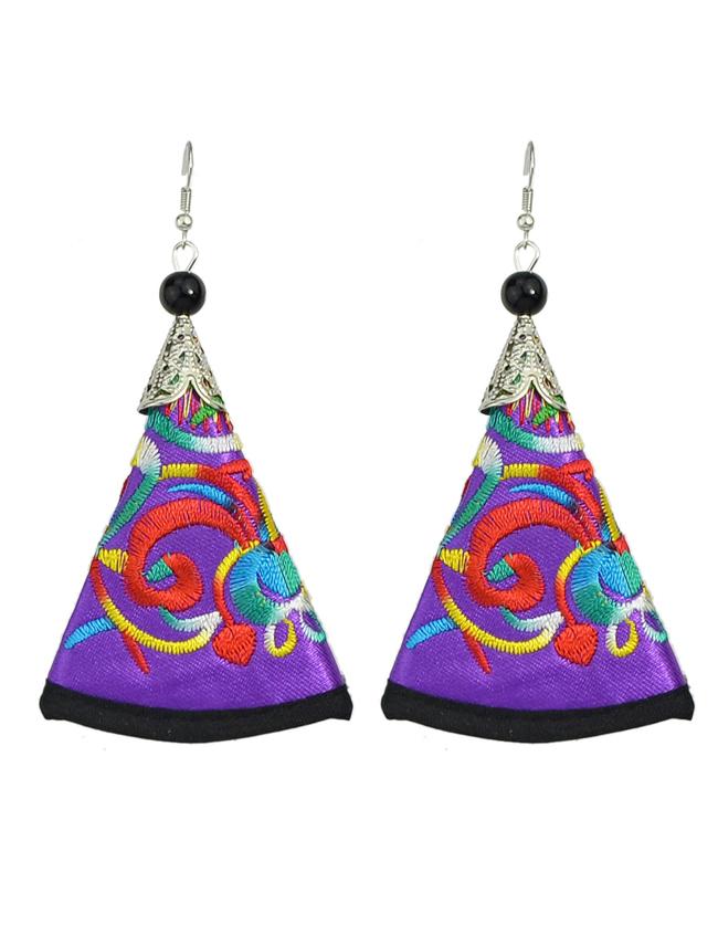 Shein Purple Artificial Triangle Pendant New Model Earrings