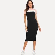 Shein Zip Up Color Block Mock Neck Dress