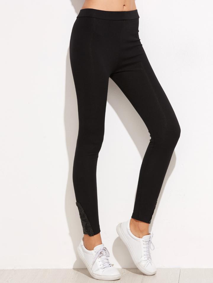 Shein Black Contrast Hem Skinny Leggings