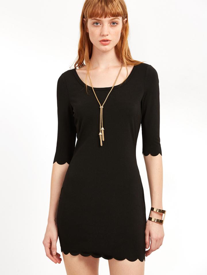Shein Elbow Sleeve Scallop Edge Dress